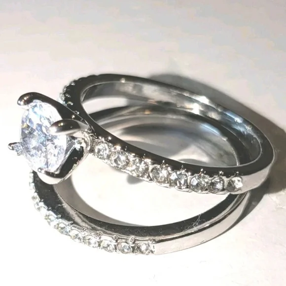 Women's 3 Ct Round Princess Cut Lab-created Diamond Engagement Duo Ring Set Sz 7 - Picture 17 of 17